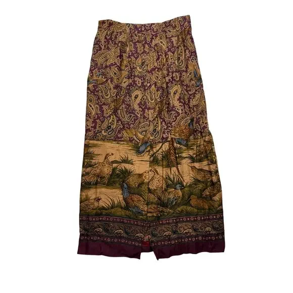 Vintage Alexander Campbell Rayon Paisley Bird Skirt 8 - Picture 2 of 10